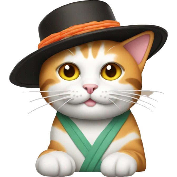 cat wearing a hat made out of sushi emoji