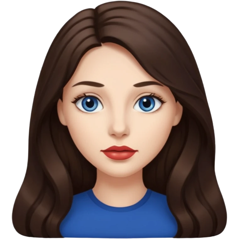 Woman with long brunette hair dark blue eyes and full lips emoji