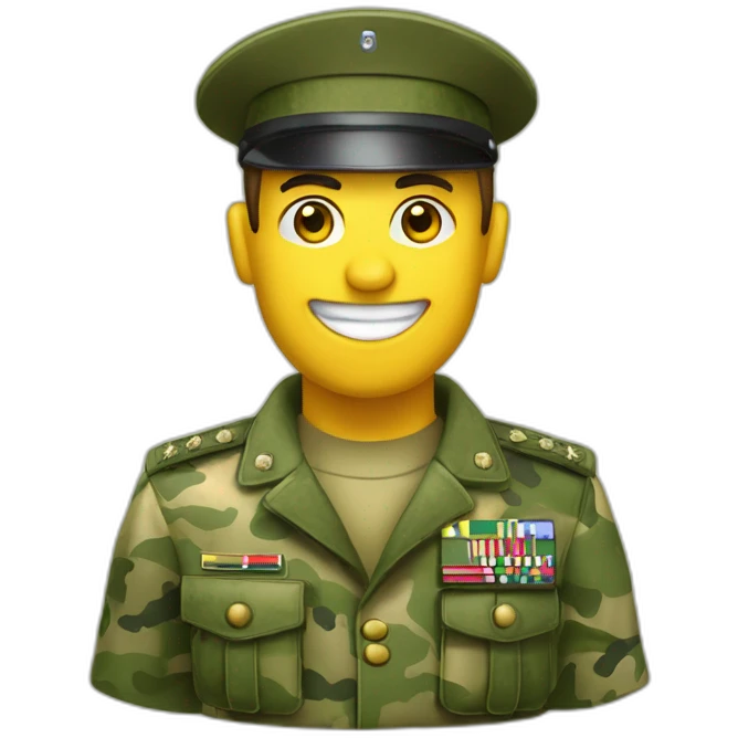 crie um emoji de um militar do exercito brasileiro com o camuflado típico emoji