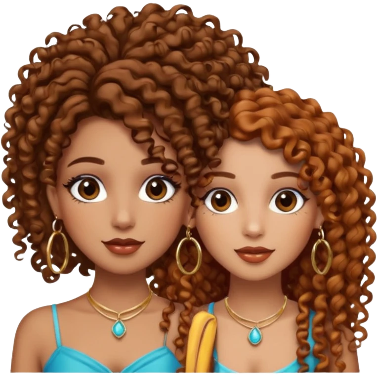 Puerto Rican fair skin straight brown hair with hoop earrings make up and my best friend caramel colored curly hair with jewelry and makeup on her face besties side-by-side emoji
