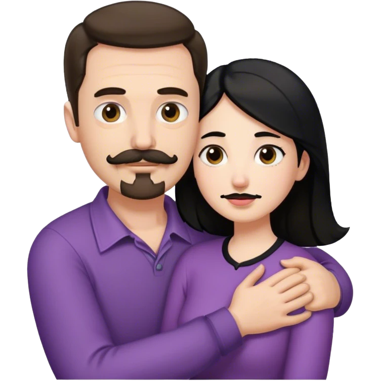 Tall white man with thinning dark brown hair mustache and goatee hugging a short pale woman with long black hair emoji