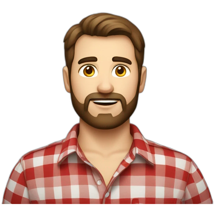 big guy around 30. Short brown hair. Little beard. wear a red check shirt With a torques in hand. wear a emoji