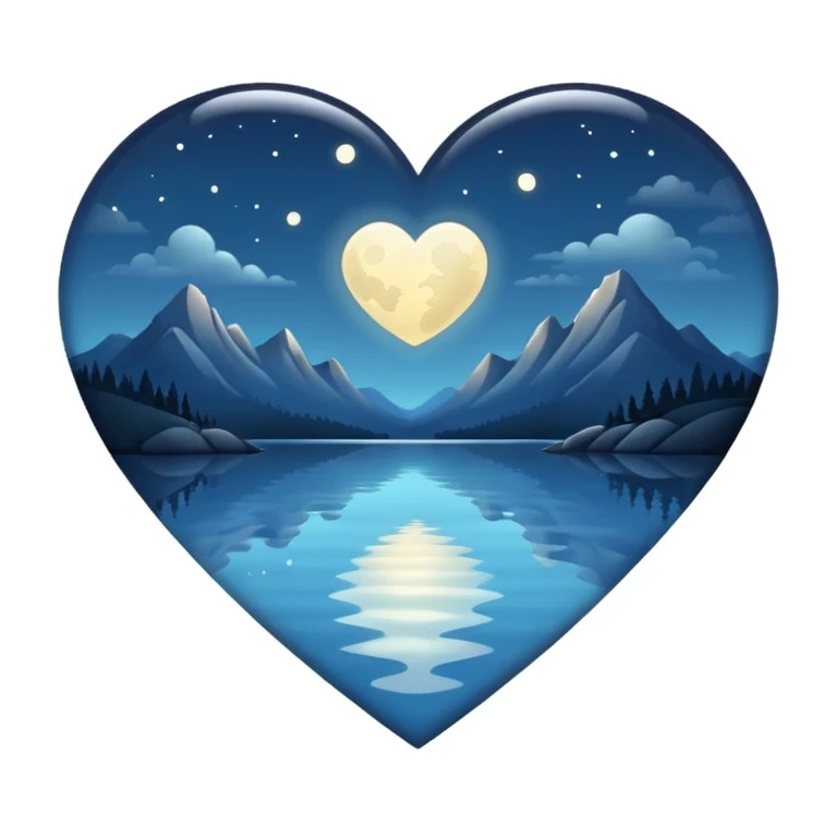 heart with moonlit lake theme emoji