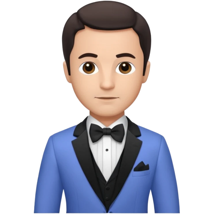 Freddie Prinze Jr with dark brown hair, periwinkle suit with bow tie emoji