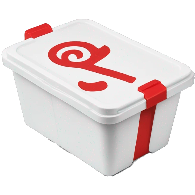 A short Styrofoam to-go box that contains a red logo on the top of it that reads "Canes" emoji
