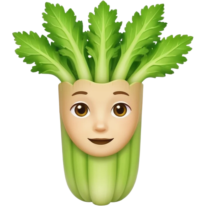 Friendly celery emoji avatar, cute and minimalistic style, warm eyes and gentle smile, flat design, soft shapes, clean modern look, highly recognizable at small sizes, centered composition, transparent or solid background, app icon quality. emoji