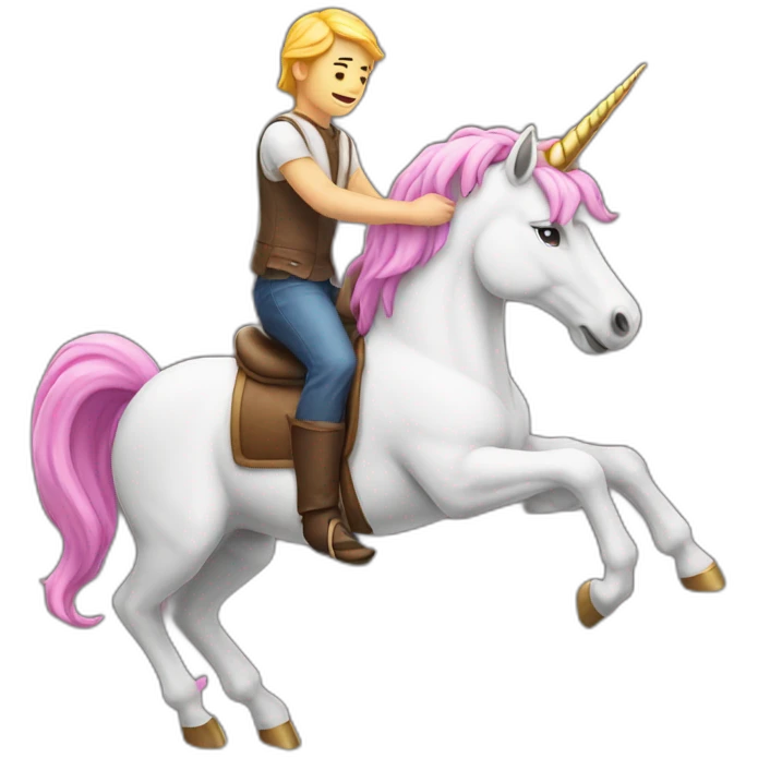 man sitting in the unicorn and riding it emoji