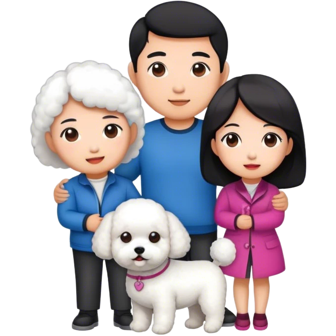Asian couple with a bichon emoji
