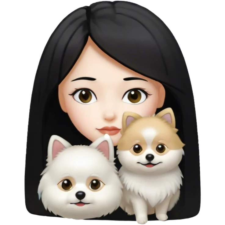 Girl with black straight hair fair skin and white Pomeranian  emoji