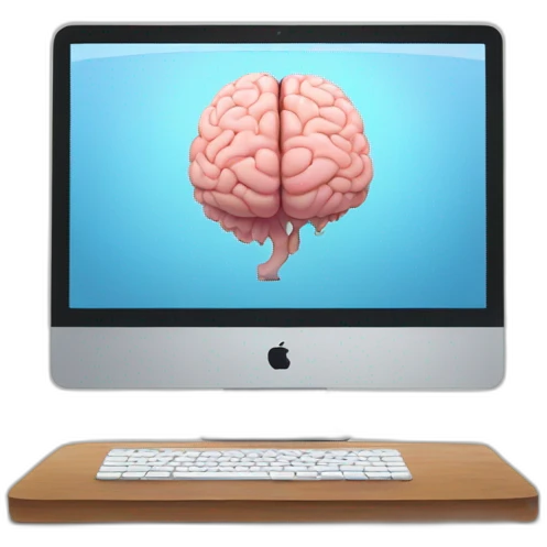iMac with brain on screen emoji