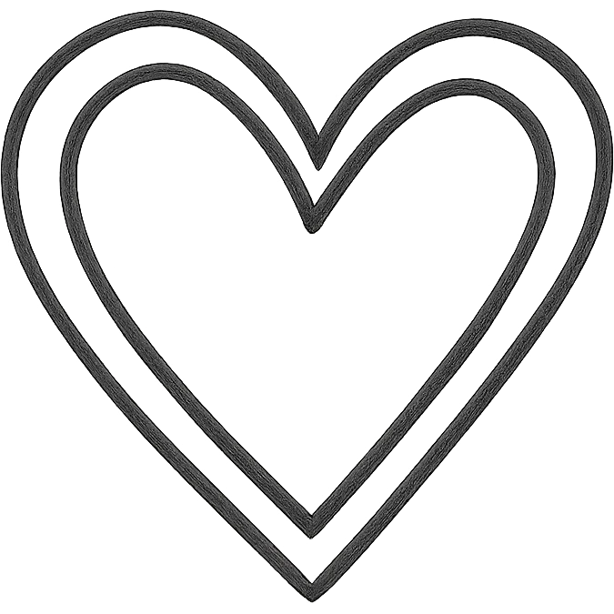 minimalist hand drawn black outline of a heart with a double outline, white clean background emoji