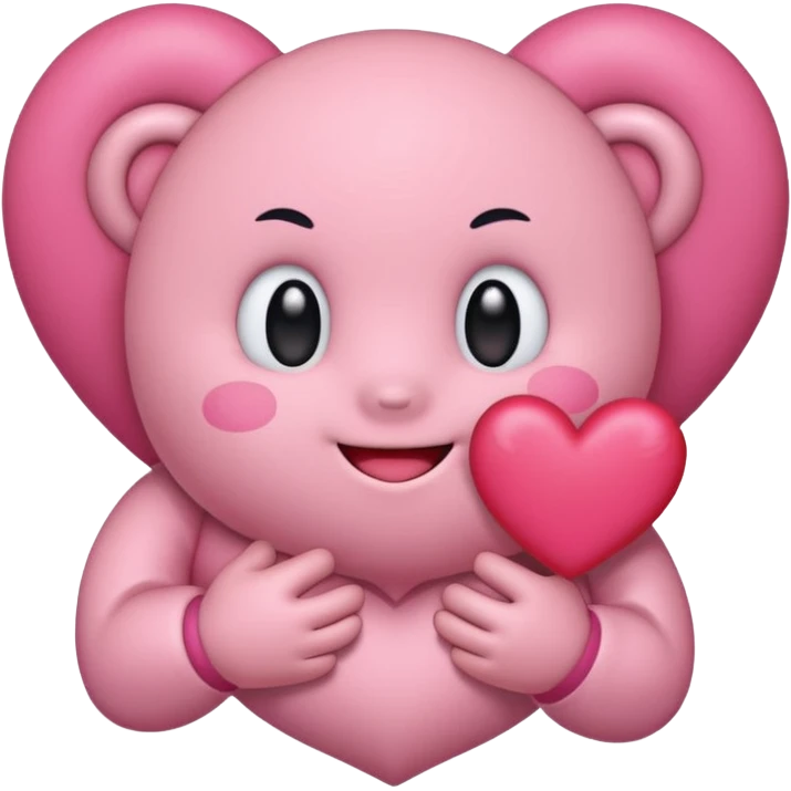 create a chibi sticker of Kirby smiling with a heart in his hands emoji