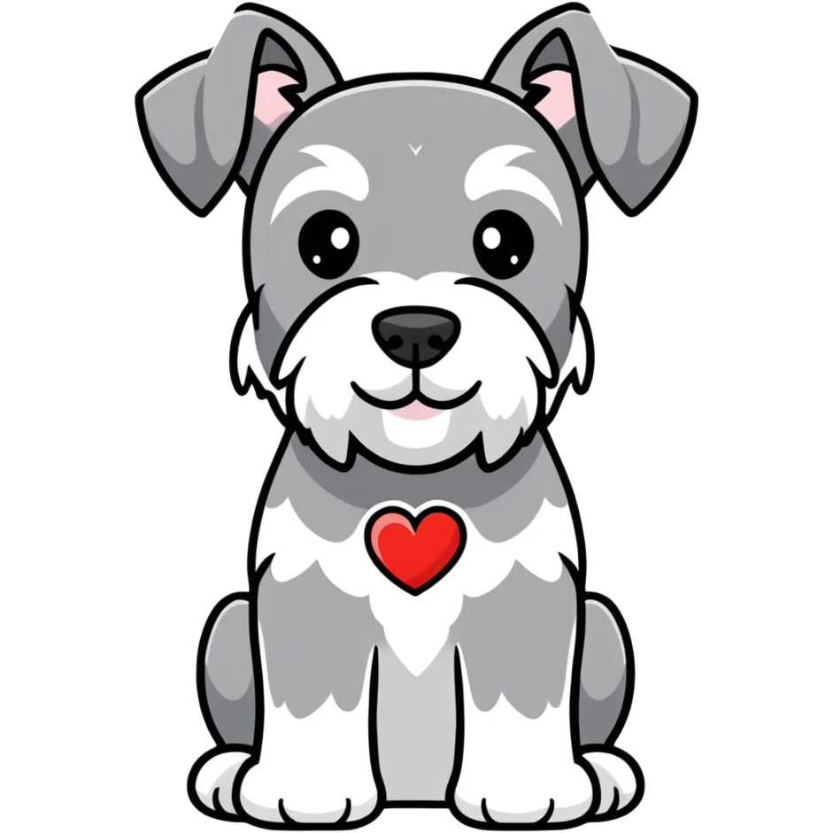 Gray and white schnauzer with a heart emoji