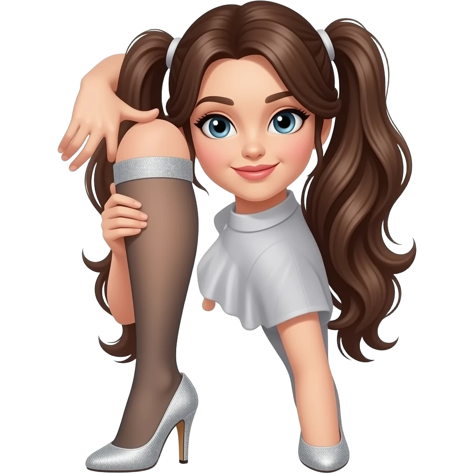 Silver glitter high heels -hold up thigh high stockings female- emoji