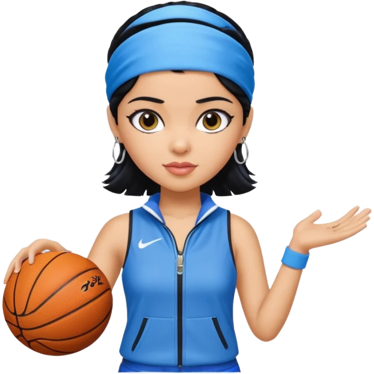 generate a pretty bratz that looks like Kajol- bollywood actress
 Wearing a blue zipper with short blackhair and a blue headband. Carrying a basketball emoji