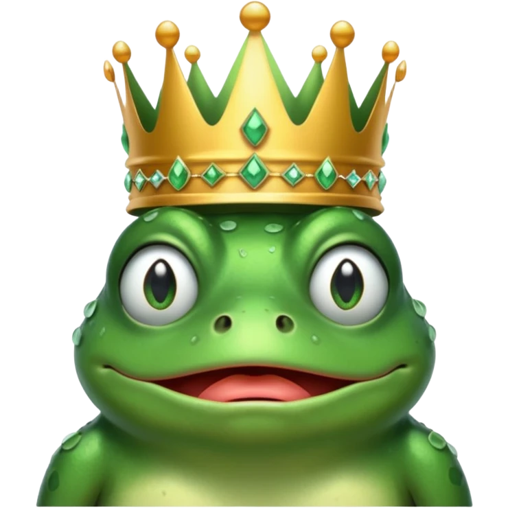 A frog wearing a crown with cry face emoji