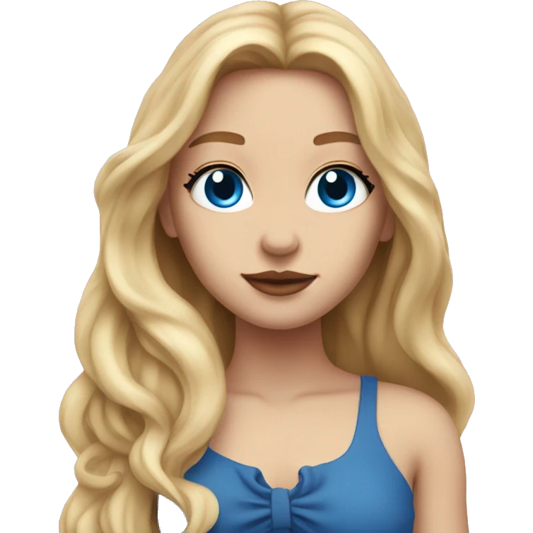 Girl with long flowy blonde hair pink lips and blue eyes, not close up emoji