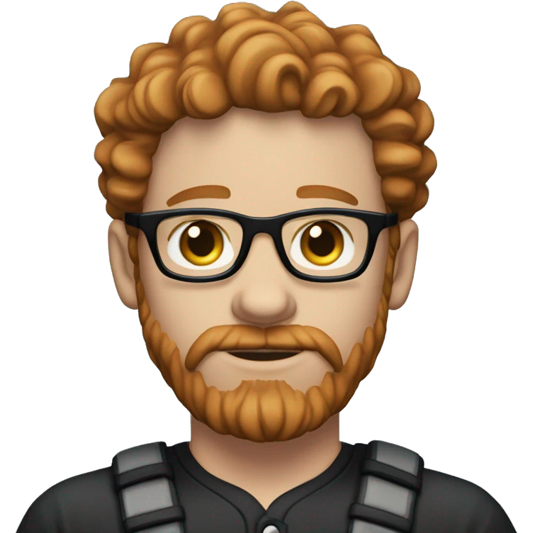35 years old, male, short curly red hair, glasses, black baseball hat, blue eyes, pale complexion, beard and mustache emoji