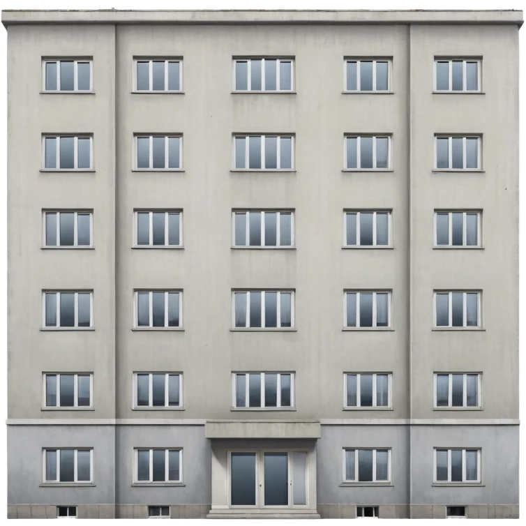 Soviet-era panel apartment building with rows of identical windows, gray concrete facade, flat roof, typical Russian multi-story residential building emoji