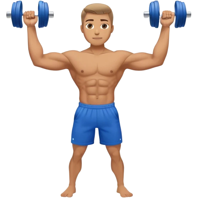 man with blue shorts doing side-lateral raise (T pose) with light dumbbells emoji