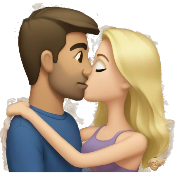 Brunette man kissing blonde woman emoji