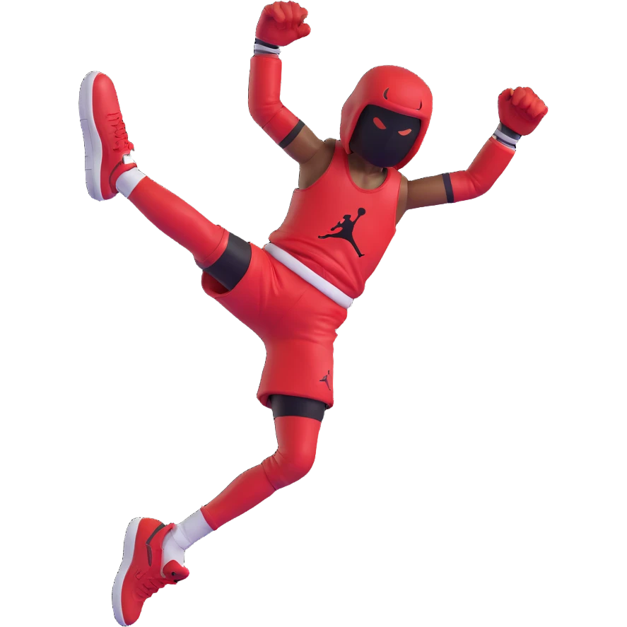 3D emoji style red Jordan Retro 3 sneaker with arms and legs, no face, jumping pose emoji
