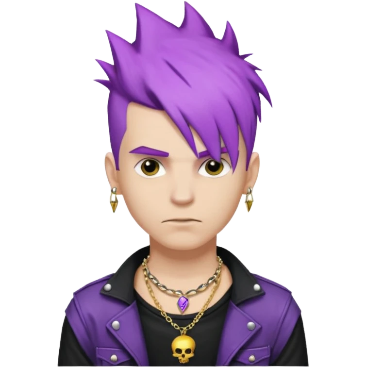 make a iphone emoji who is a white man that looks punk with purple punkk hair, with a black punk shirt and a golden neckless emoji