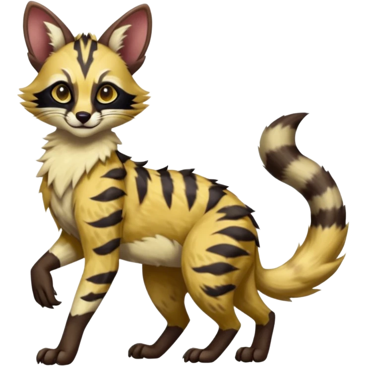Genet-Wolverine-Marsupial-Serval-Possum-Vernid-Sergal-Fakémon-hybrid, by LiLaiRa-griffsnuff, full body emoji