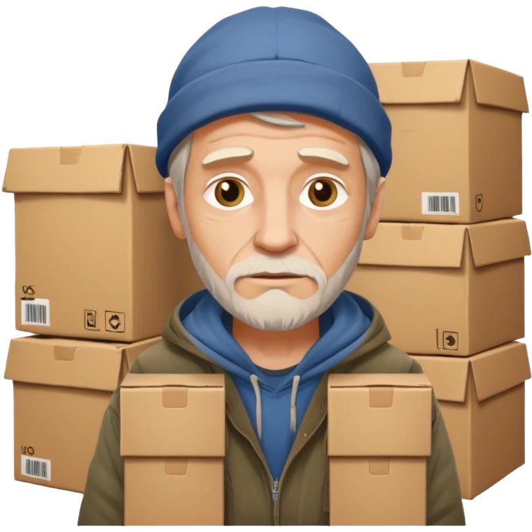 homeless white man with boxes emoji