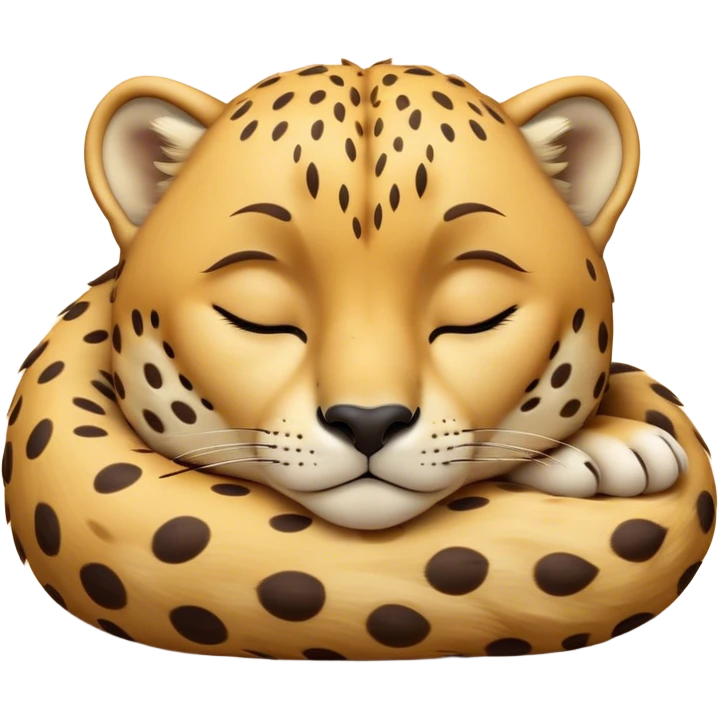 Meme-Worthy Cute Sleeping Cheetah Portrait Emoji, Head resting peacefully with a contented smile, showcasing a lean, muscular build and a luxuriously soft golden spotted Fur, eyes shut in a serene, restful nap, Simplified yet hilariously adorable features, highly detailed, glowing with a soft, drowsy light, high shine, relaxed and utterly lovable, stylized with an air of playful laziness, bright and heartwarming, soft glowing outline, capturing the essence of a comically sleepy cheetah, so meme-worthy it feels like it could instantly become the next viral sensation of adorable slumber! emoji