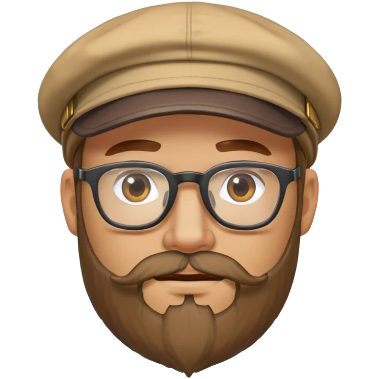 Adventurer with glasses, a beard and tan colored cap emoji