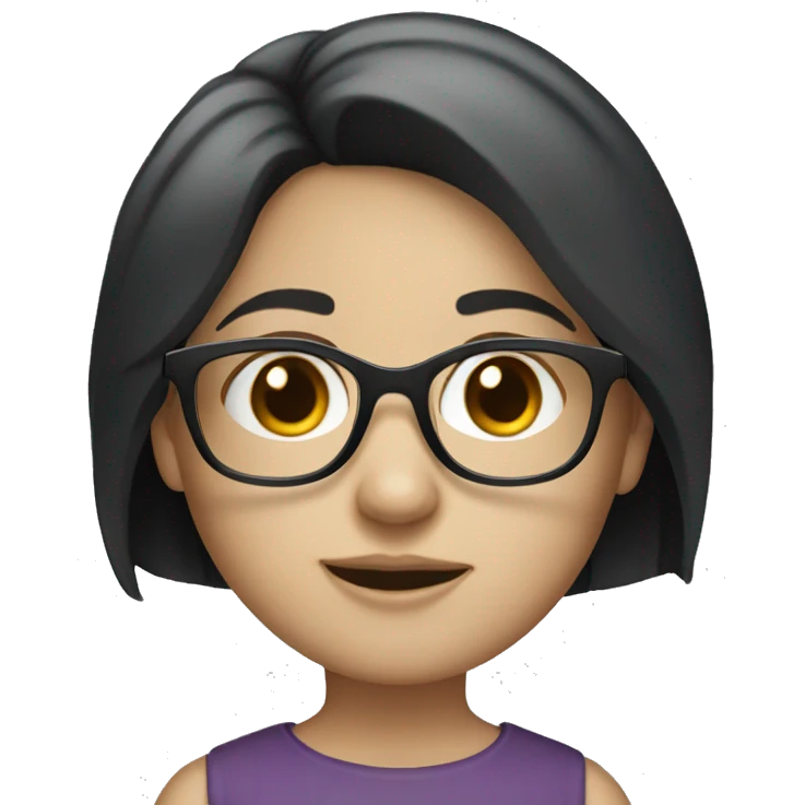 A white-skinned girl with black hair has roundy glasses emoji