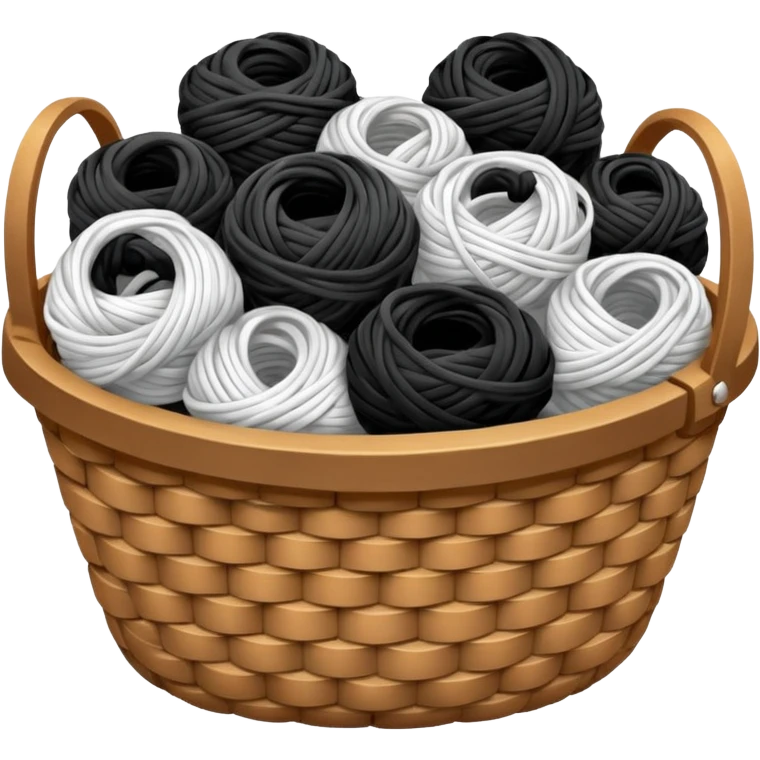 A basket with tangled black and white yarn spilling slightly over the side. emoji