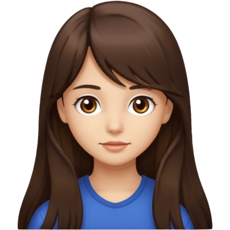 Girl with long brunette hair side bangs and neutral skin tone, brown eys  emoji