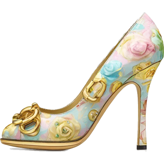 Dolce and Gabbana high heels with colourful pastel ornament print and golden detais  emoji