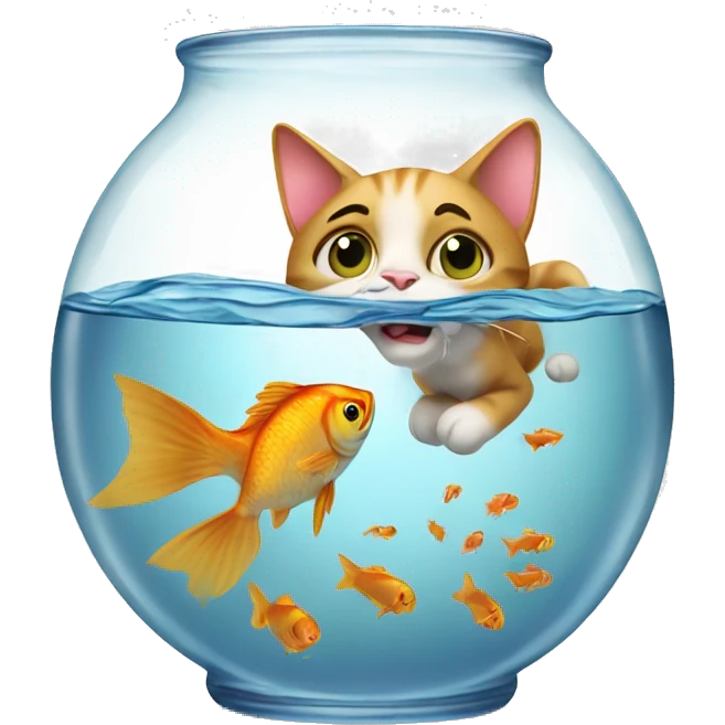 Cat trying to catch a fish from fish bowl emoji