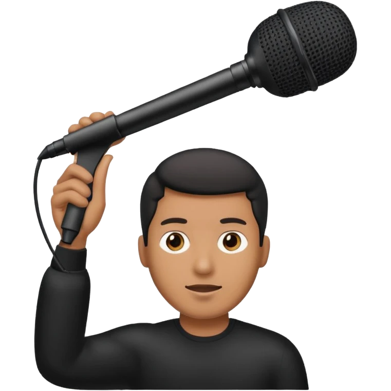 man holding a long over head boom microphone emoji