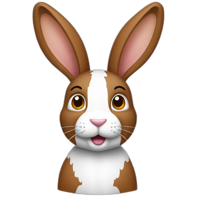Un lapin couleue marron, oreilles qui pendent avec une tache blanche sur la tête  emoji