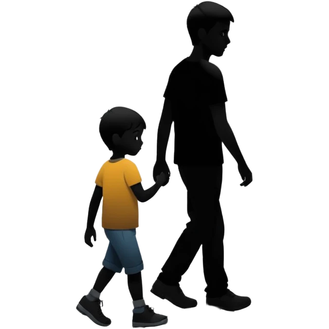 child silhouette walking away from a larger parent silhouette emoji