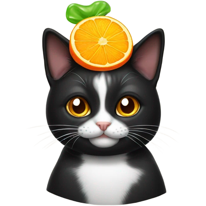 tuxedo cat with orange jello on head emoji