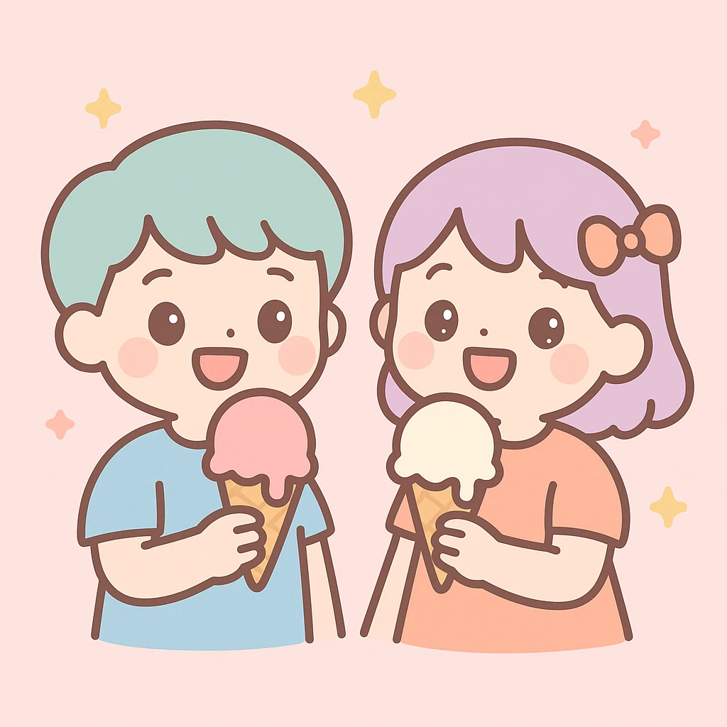 happy children with melting ice cream cones emoji