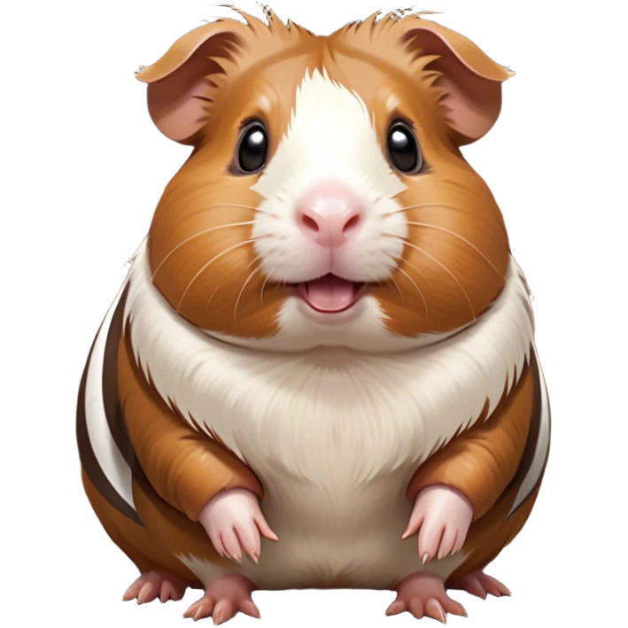 Cinematic Comical Brown and White Banded Guinea Pig Portrait Emoji, Head tilted dramatically with an exaggeratedly amused expression, featuring a striking coat with bold brown and white banding, wide, expressive dark eyes filled with playful disbelief, Simplified yet hilariously expressive features, highly detailed, glowing with a slightly sassy glow, high shine, dramatic yet playful, stylized with an air of cheeky mischief, bright and endearing, soft glowing outline, capturing the essence of a spirited and over-the-top guinea pig, so meme-worthy it feels like it could side-eye its way into internet fame instantly! emoji