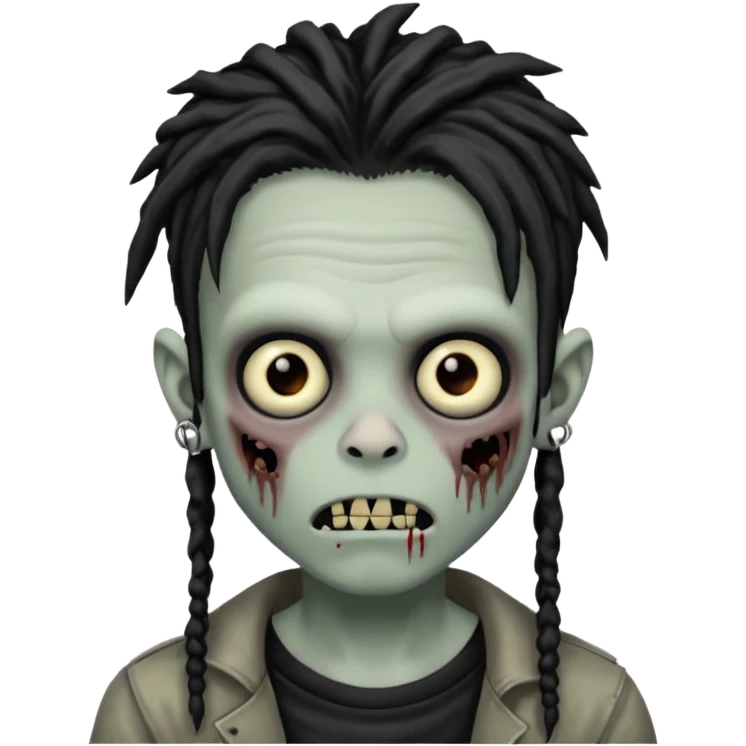 Grey pale skinned zombie boy skin so with black dreadlocks. Nose and ear piercings. Emo. emoji