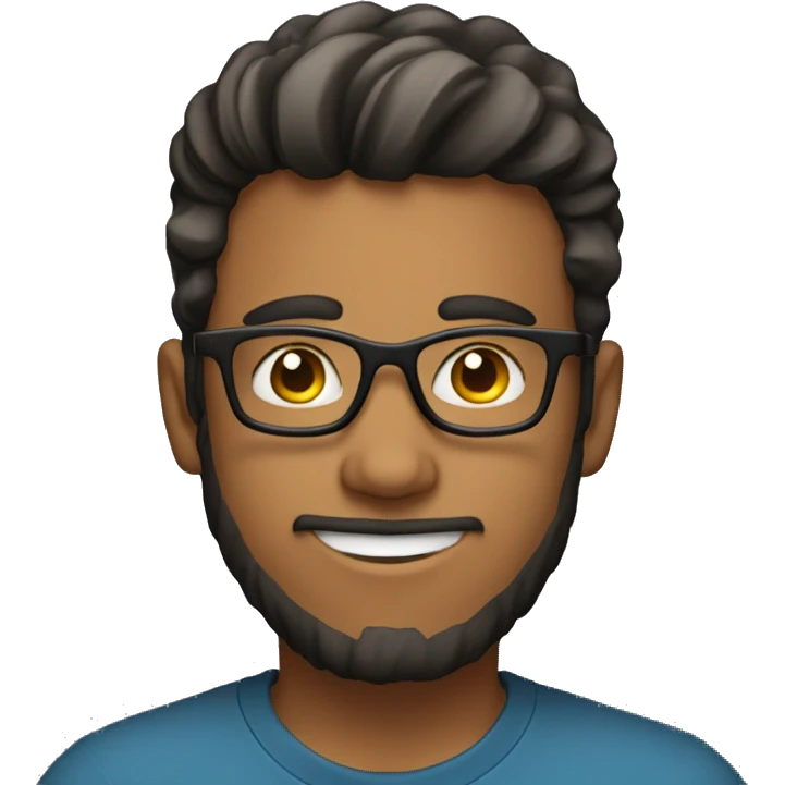 21 year old man with little beard with squared glasses with coding background  emoji