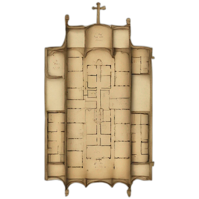 floor plan of a church, medieval, written on a scroll emoji