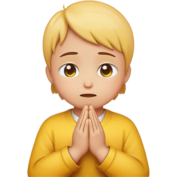 Yellow round emoji looking upwards with teary eyes and hands clasped praying emoji