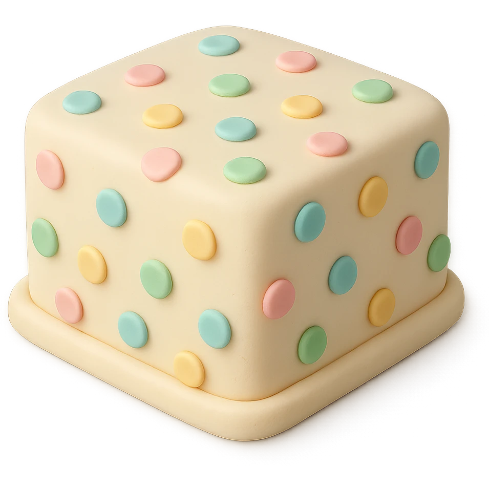 square fondant cake with polka dots emoji