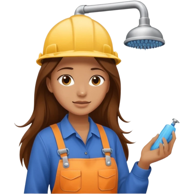 beautiful girl with long brown hair constructing new shower emoji