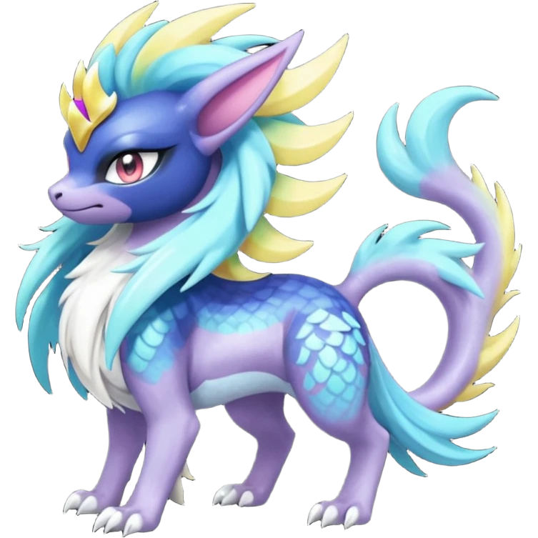 Shiny Sunny furry neon colorful scaly painted Asian pastel-gradient Absol-Meloetta-Solgaleo-Luxray-Suicune-fusion emoji