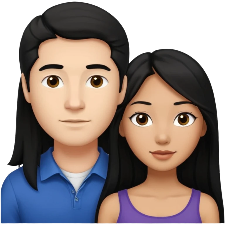 Mixed race couple, white male with mixed female (asian & black)
the female is more asian than she is black, she has long hair and very tanned skin, and black eyes
The male is french, he has thick luscious hair emoji